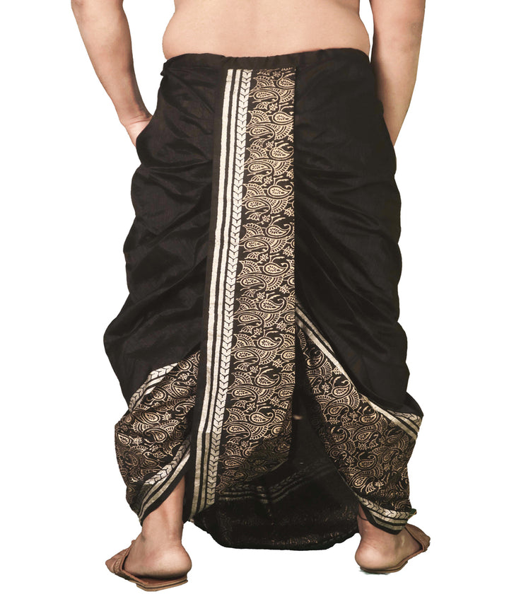 Black hand block printed art silk dhoti