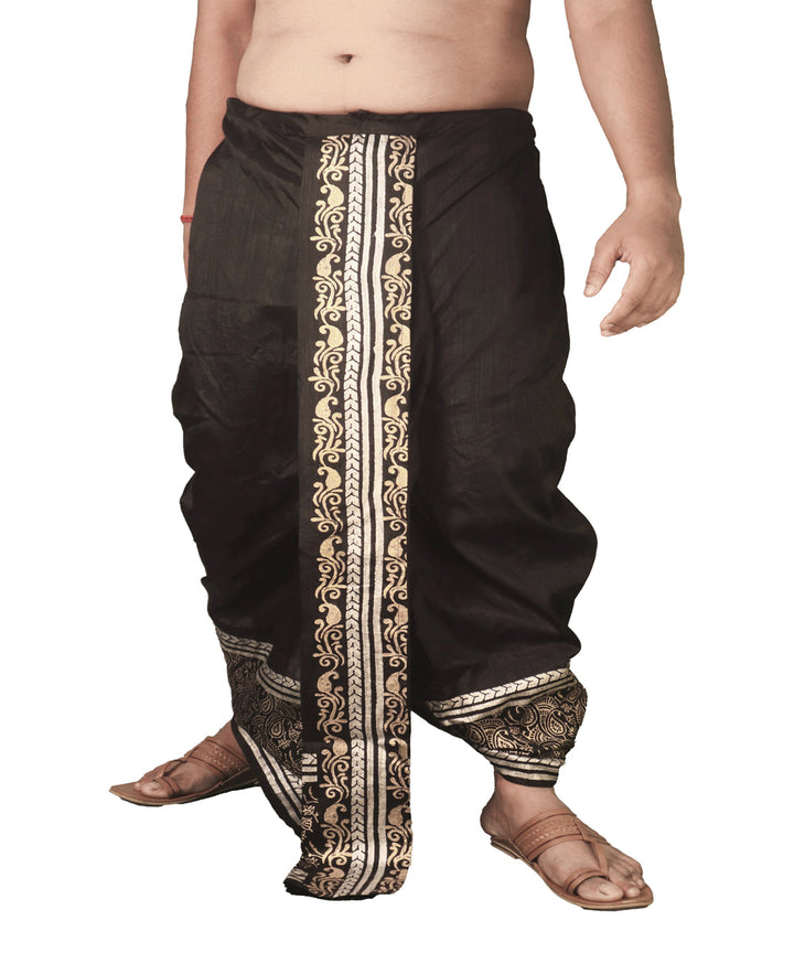 Black hand block printed art silk dhoti