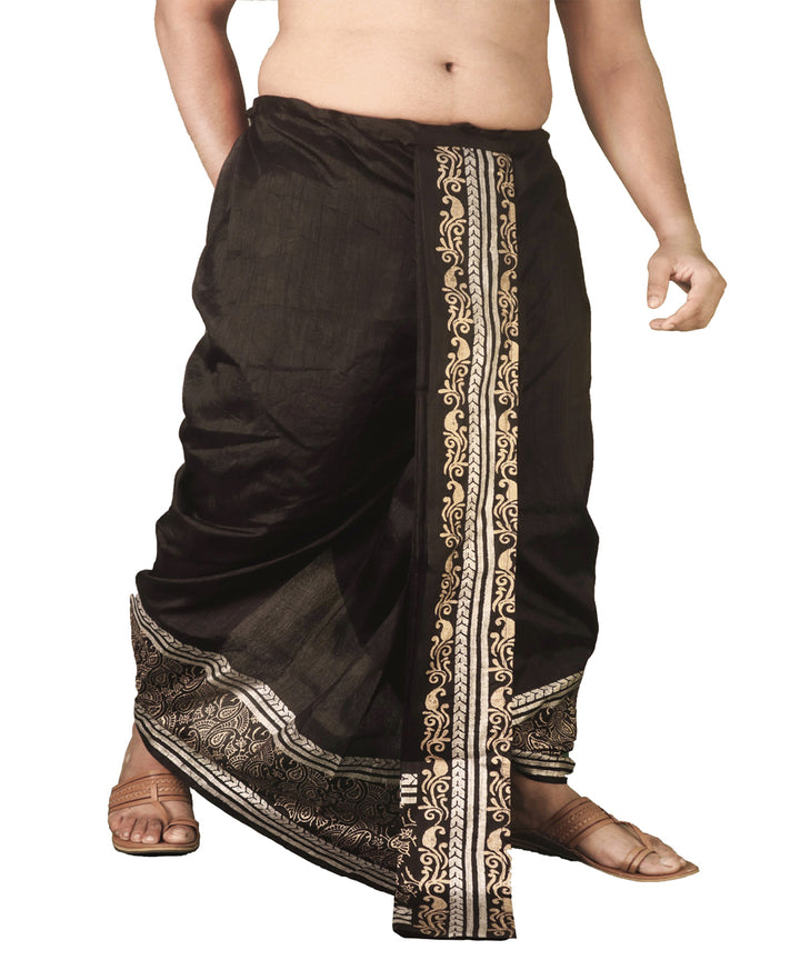 Black hand block printed art silk dhoti