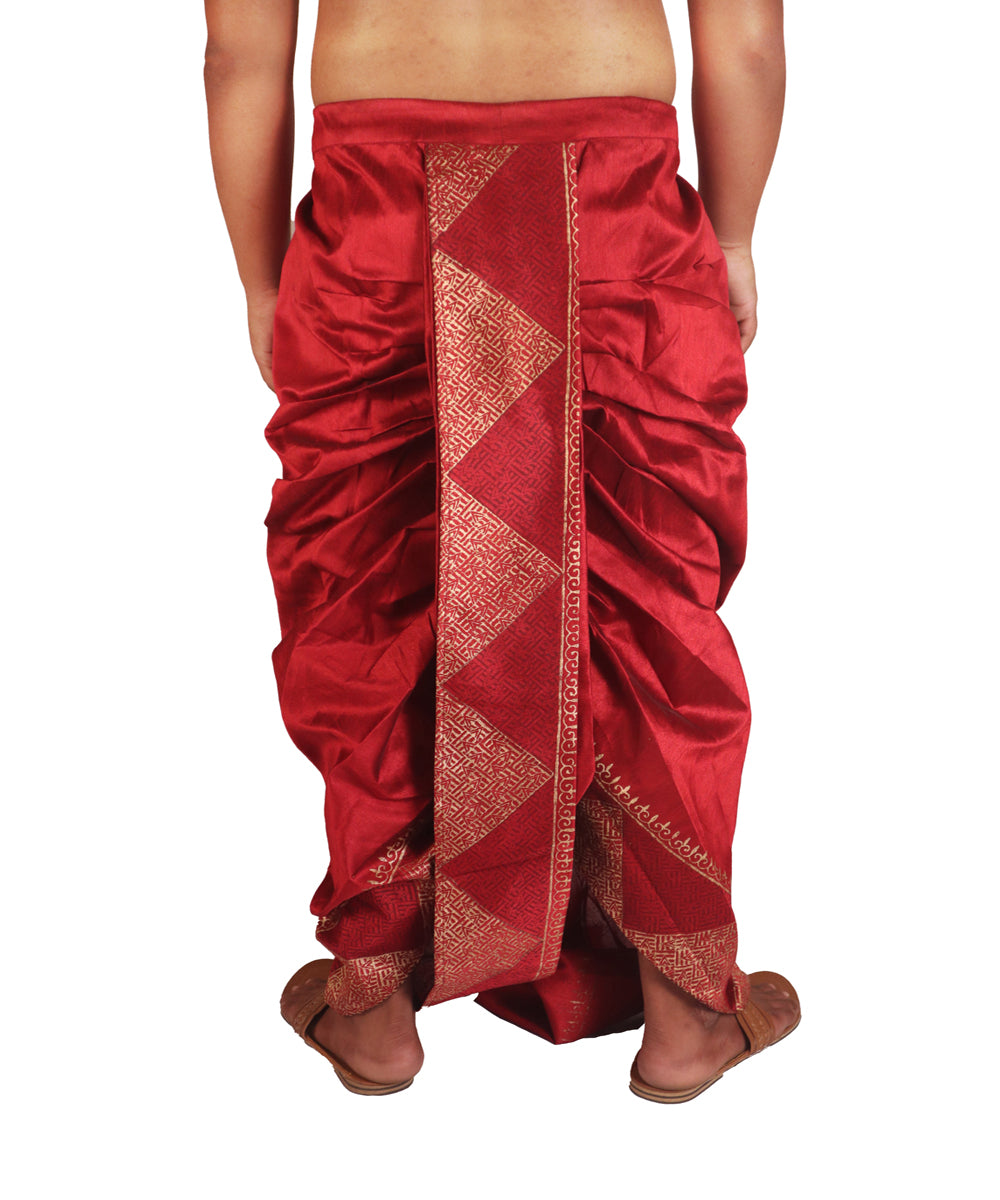 Maroon art silk hand block print dhoti