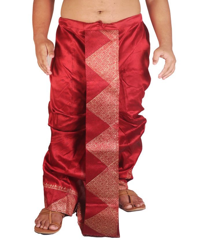 Maroon art silk hand block print dhoti