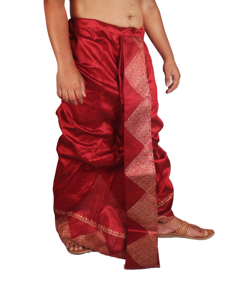 Maroon art silk hand block print dhoti