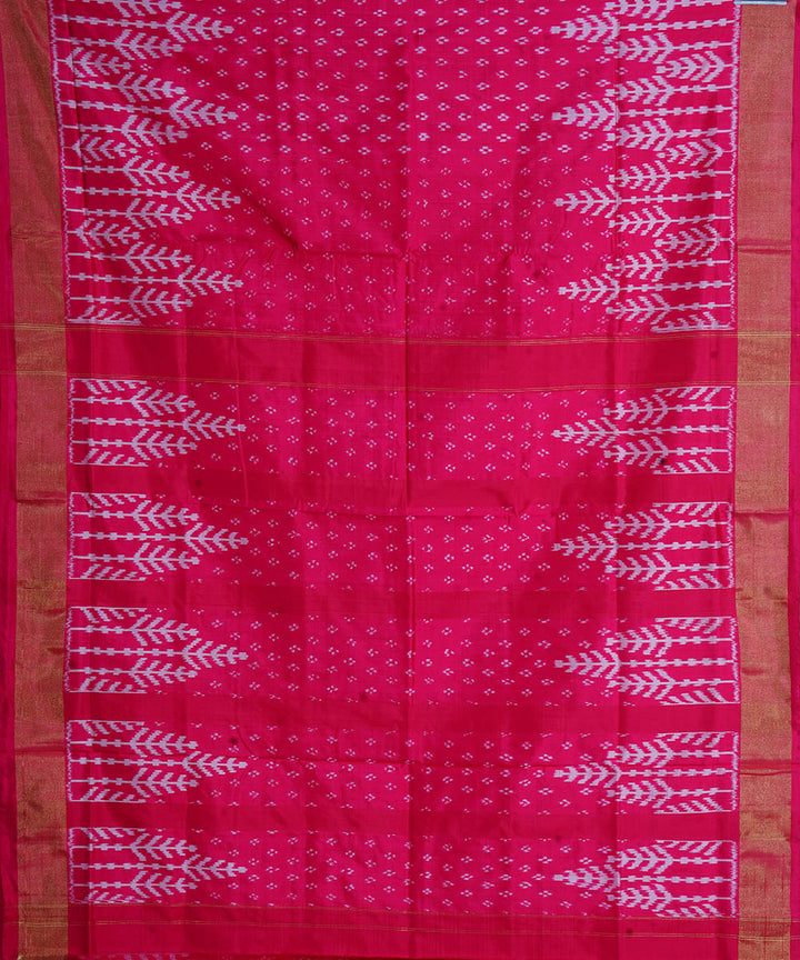 Pink temple border handwoven pochampally ikat silk saree
