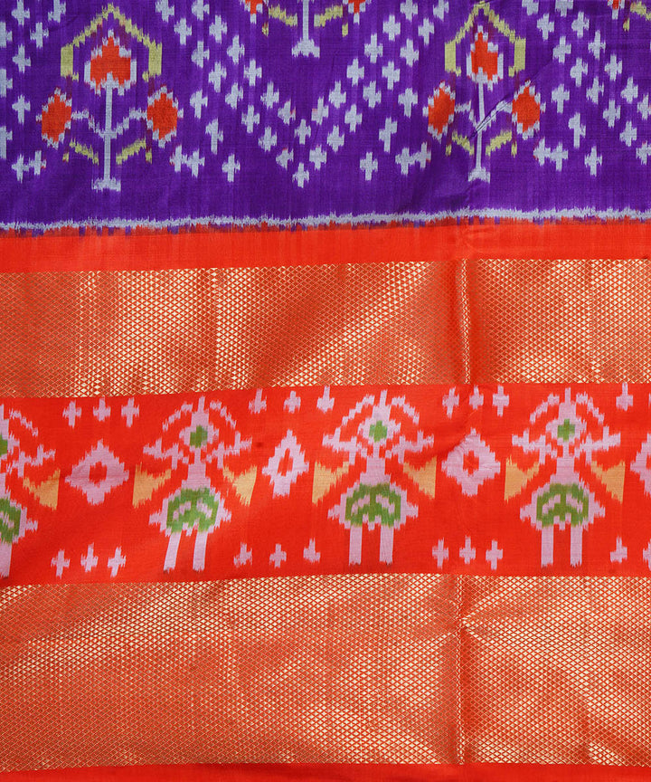 Blue orange handwoven pochampally ikat silk saree