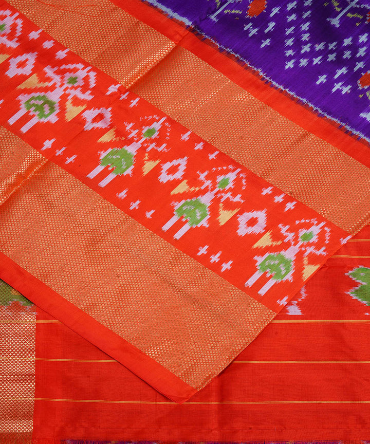 Blue orange handwoven pochampally ikat silk saree
