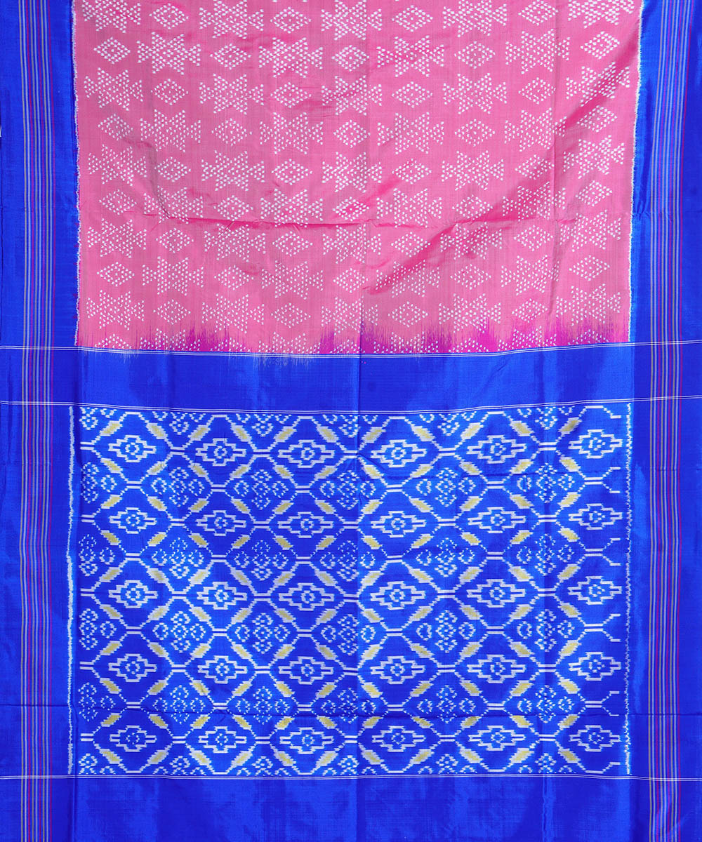 Pink royal blue handwoven pochampally ikat silk saree