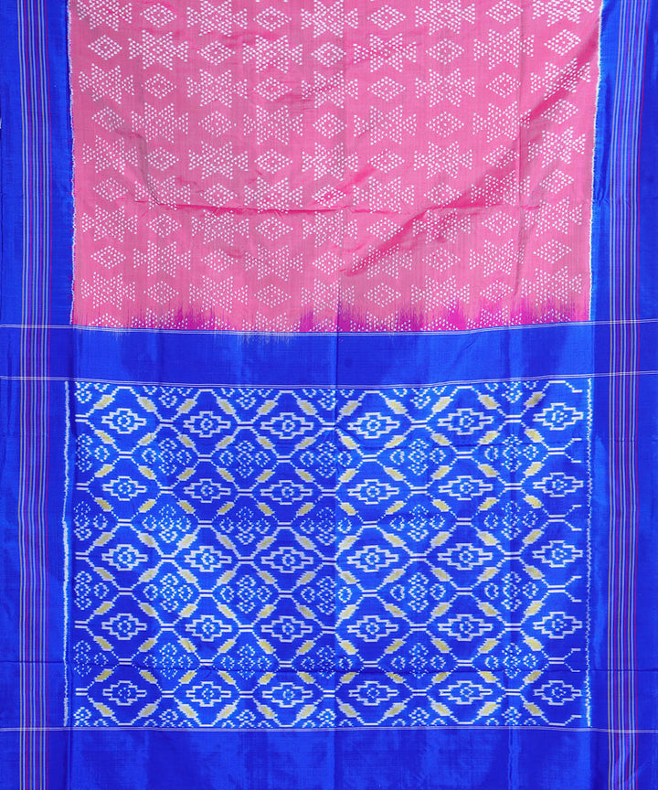 Pink royal blue handwoven pochampally ikat silk saree