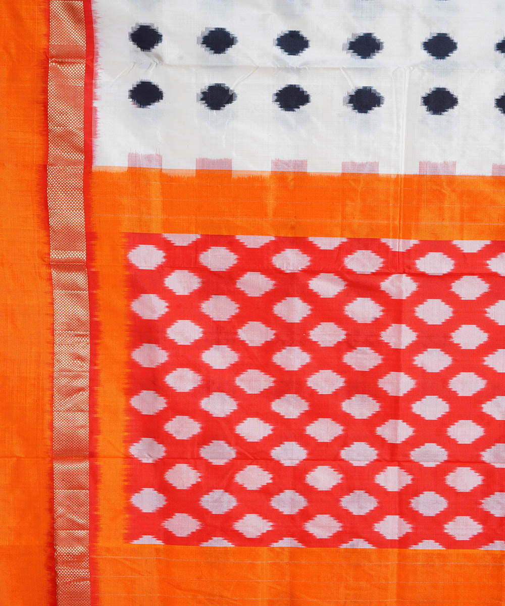 White orange handwoven pochampally ikat silk saree
