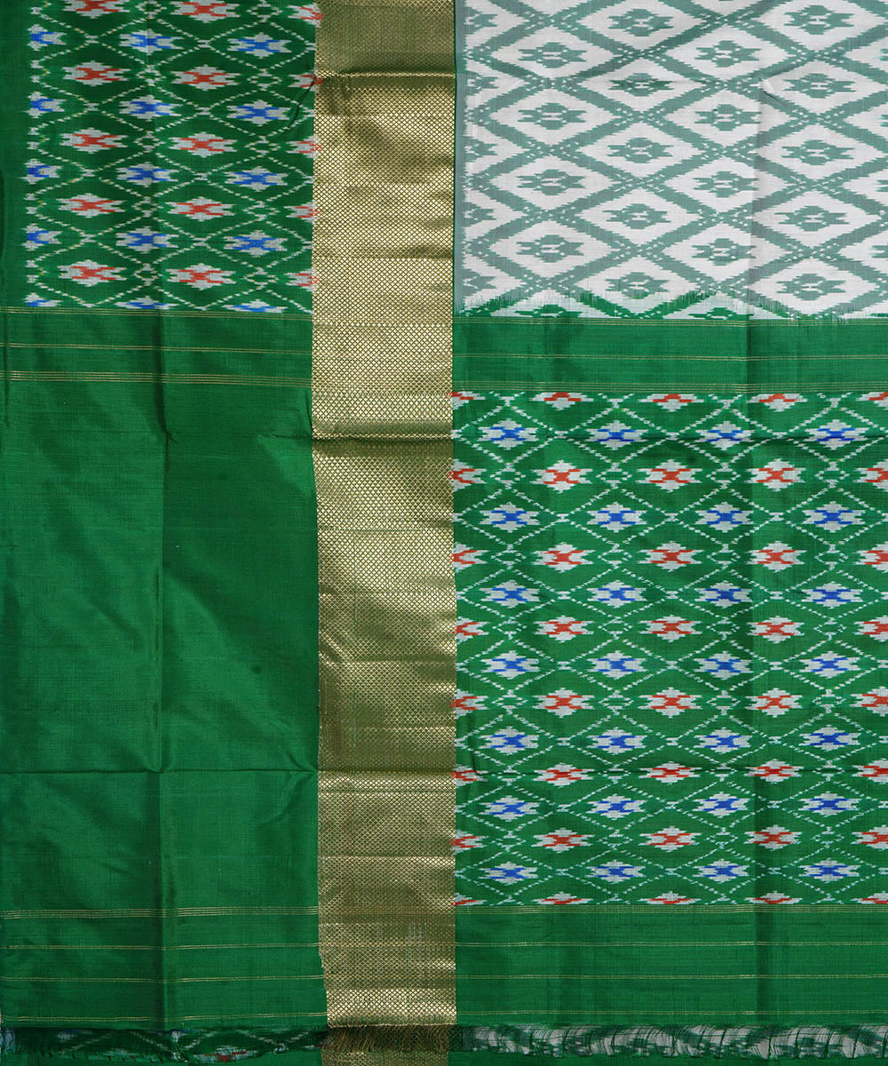 Green leaf green handwoven pochampally ikat silk saree