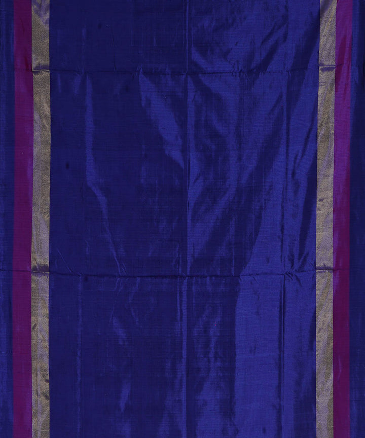 Offwhite deep ink blue handwoven pochampally ikat silk saree