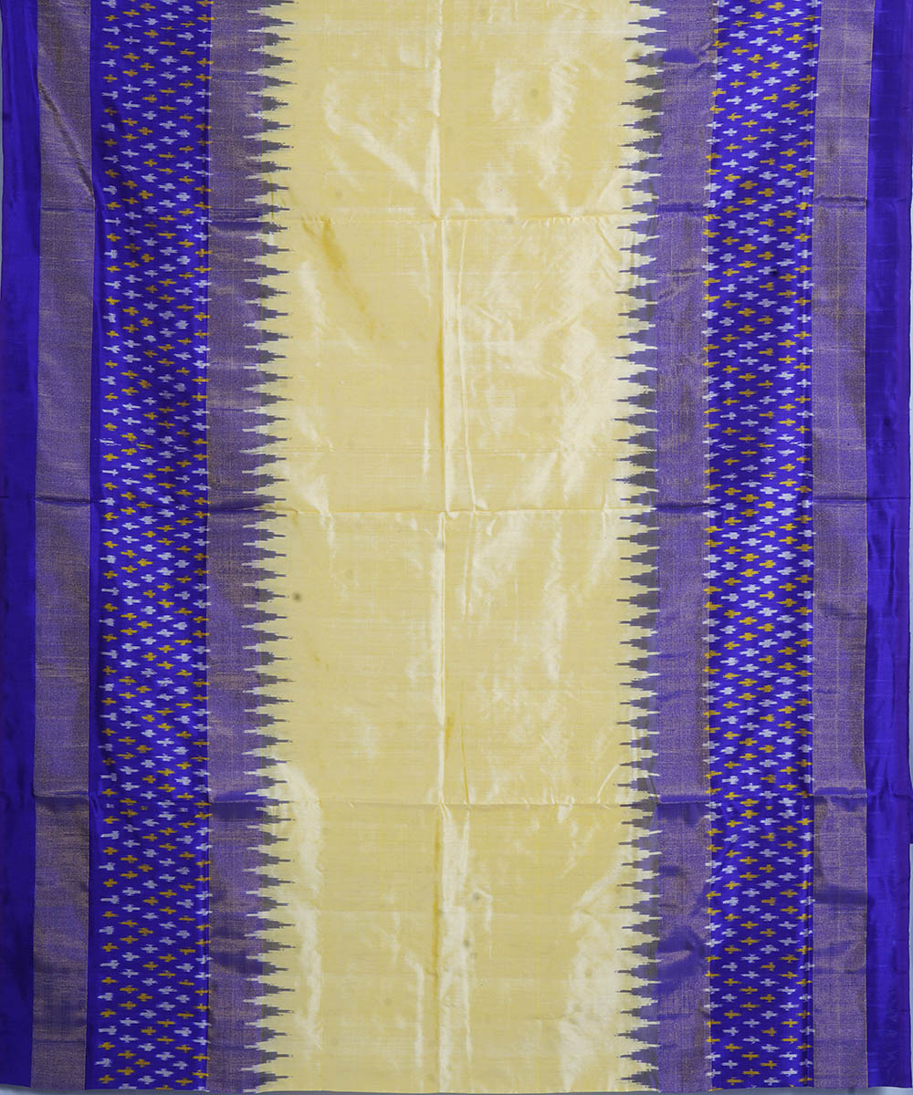 Offwhite navy blue handwoven pochampally ikat silk saree