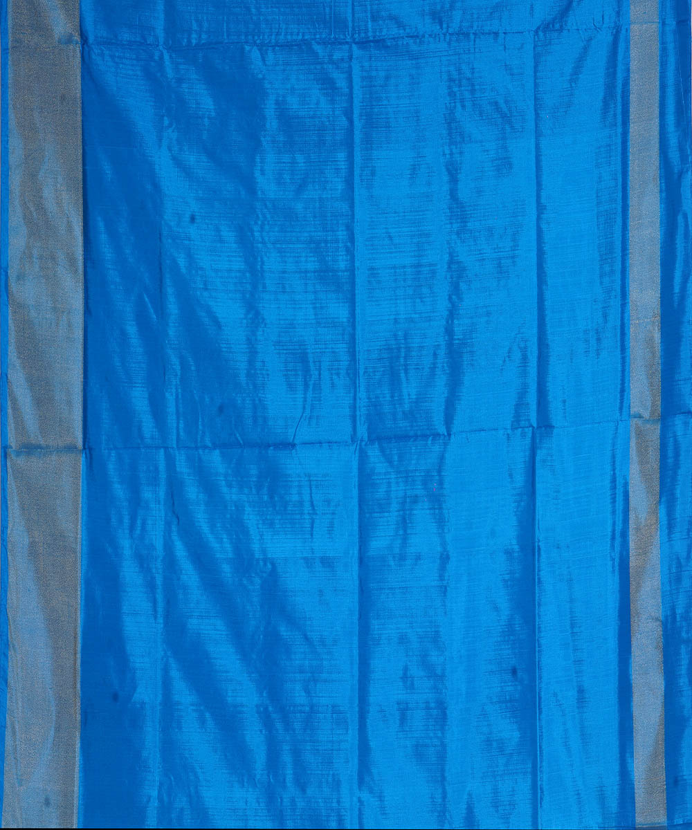 Peach cobalt blue handwoven pochampally ikat silk saree