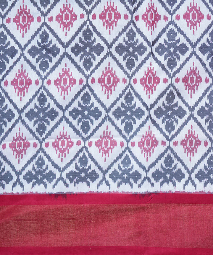 Offwhite pink handwoven pochampally silk ikat saree