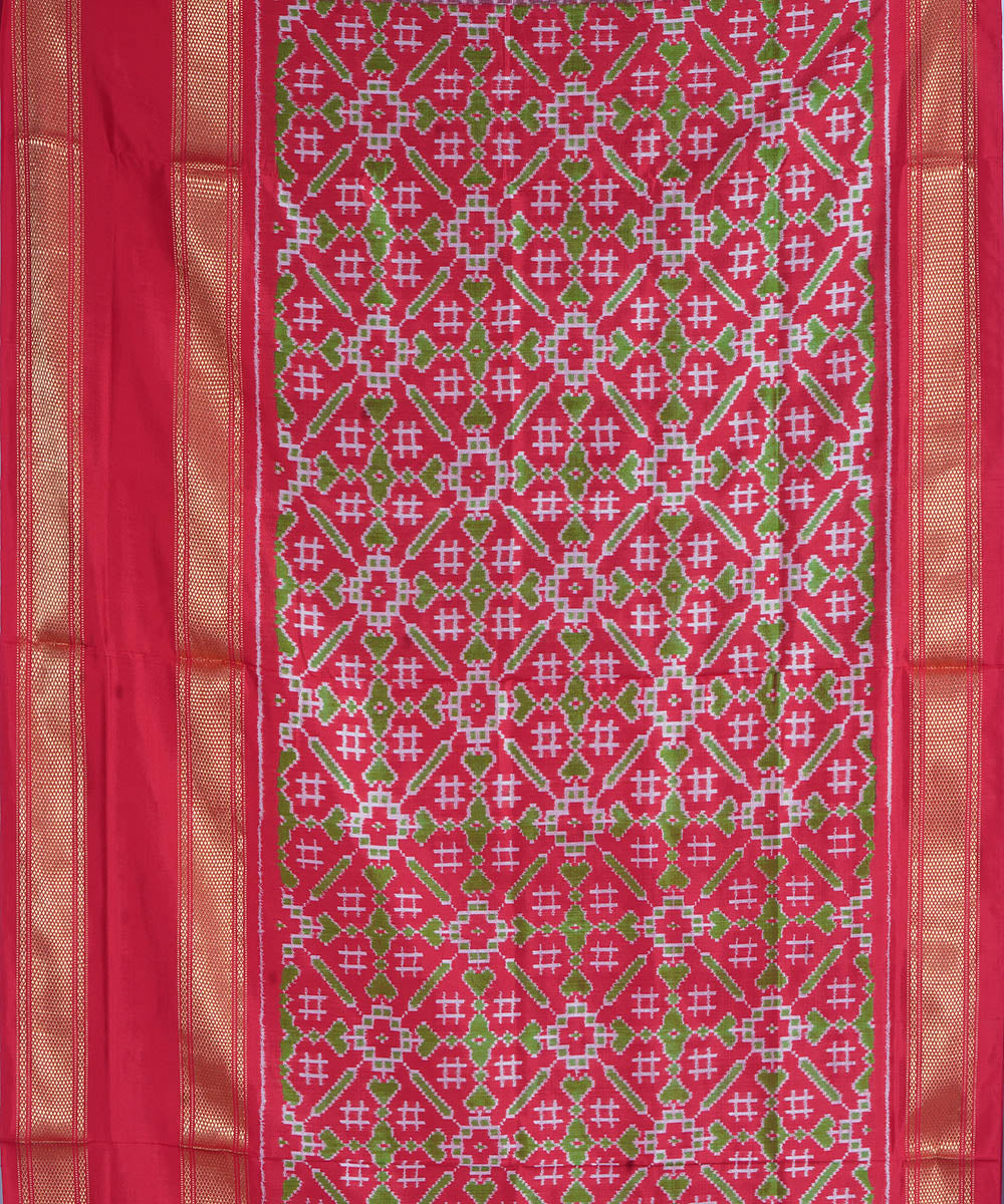 Grey red handwoven pochampally ikat silk saree