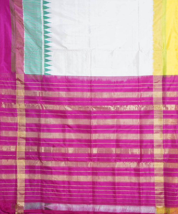 Offwhite pink pochampally ikat silk handwoven saree