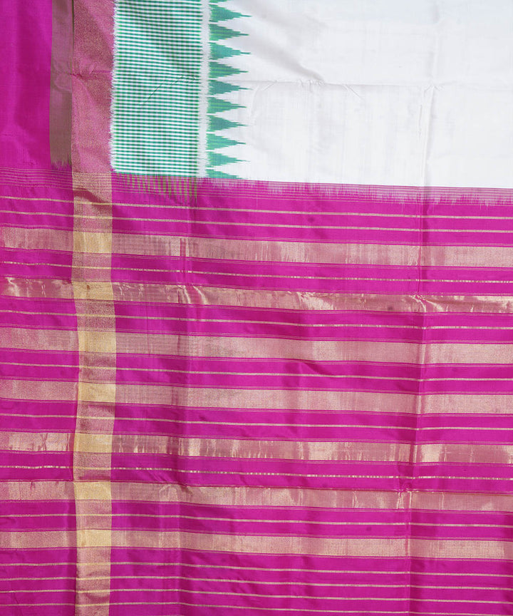 Offwhite pink pochampally ikat silk handwoven saree