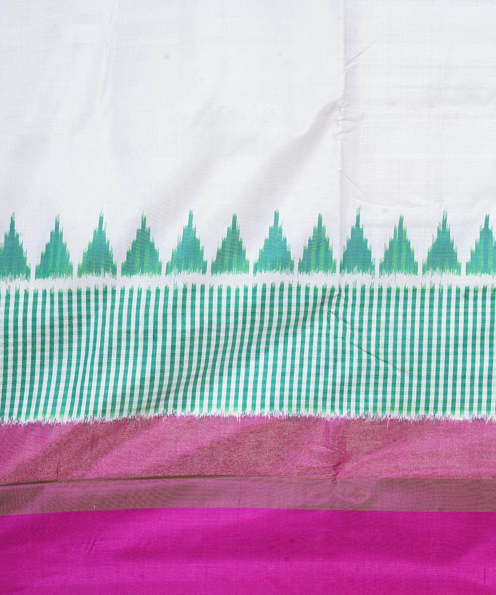 Offwhite pink pochampally ikat silk handwoven saree