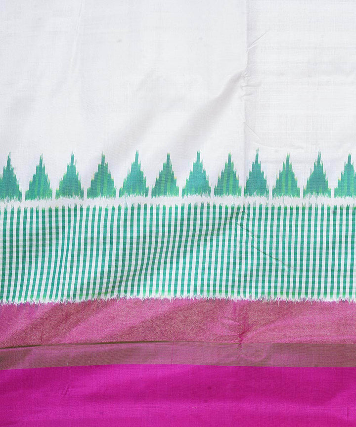 Offwhite pink pochampally ikat silk handwoven saree