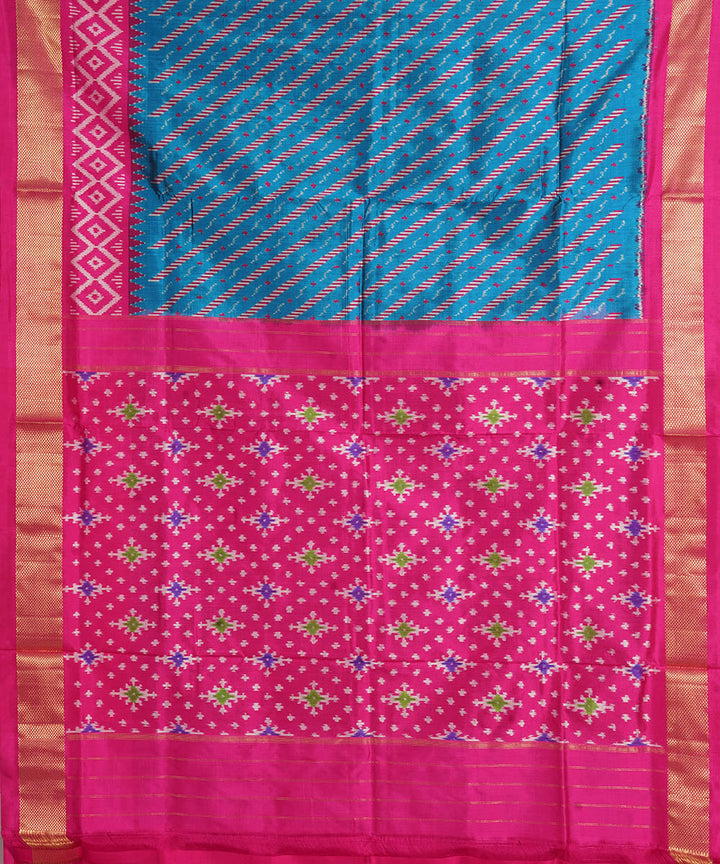 Dark green pink handwoven pochampally ikat silk saree