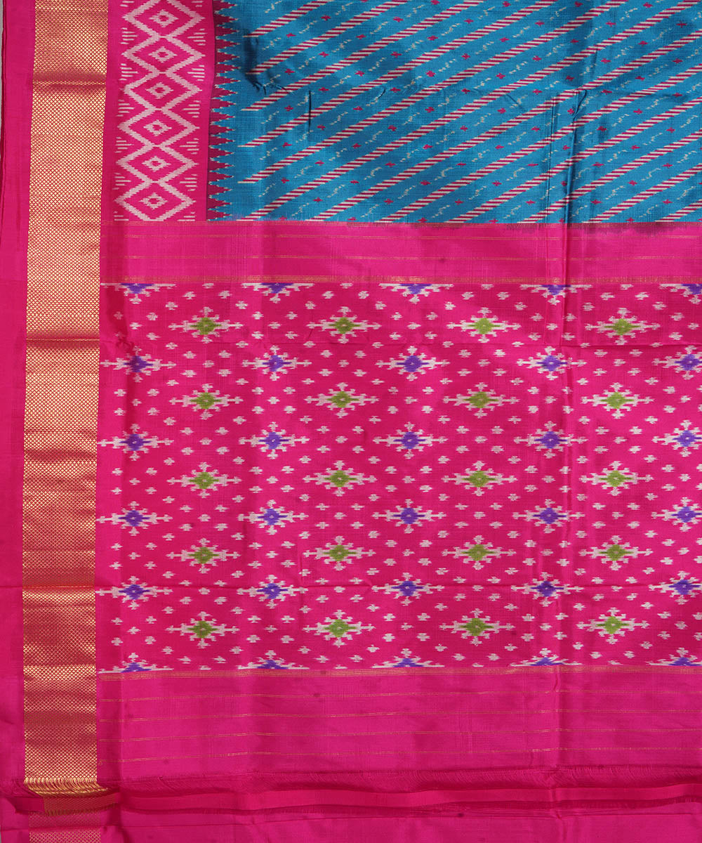 Dark green pink handwoven pochampally ikat silk saree