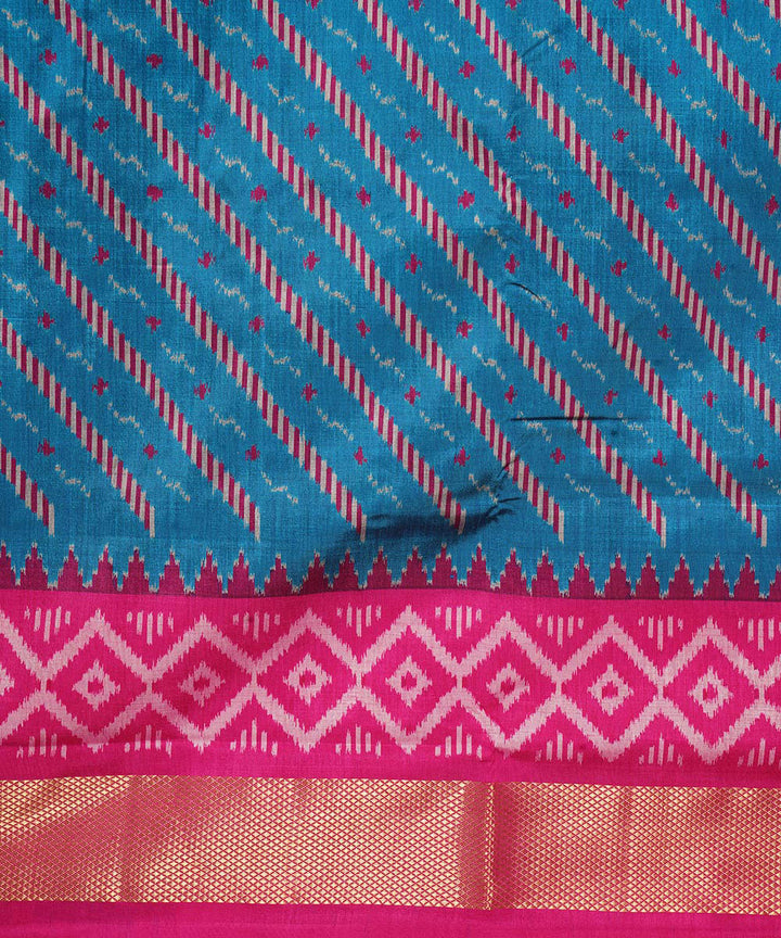 Dark green pink handwoven pochampally ikat silk saree