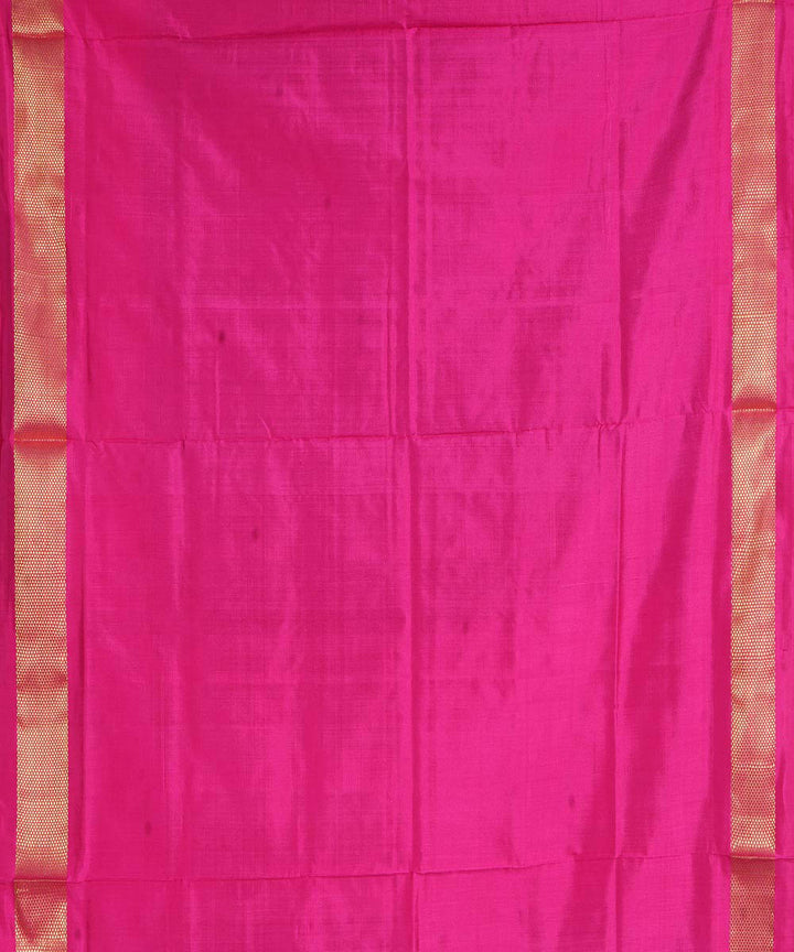 Dark green pink handwoven pochampally ikat silk saree