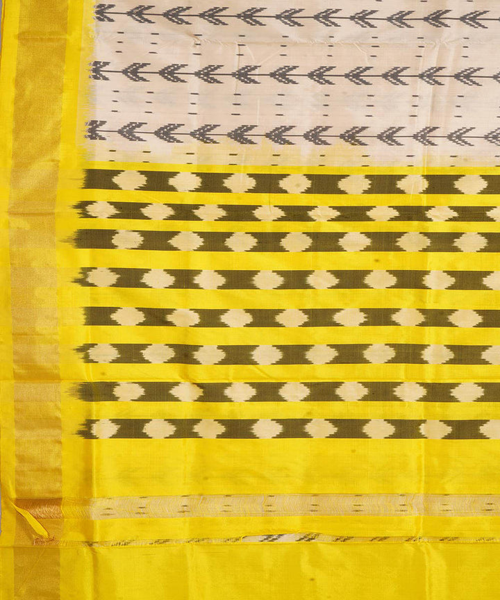 Off white yellow handwoven pochampally ikat silk saree