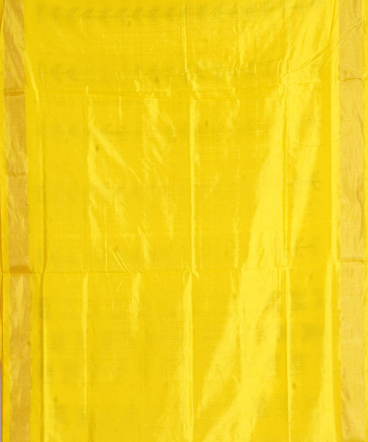 Off white yellow handwoven pochampally ikat silk saree