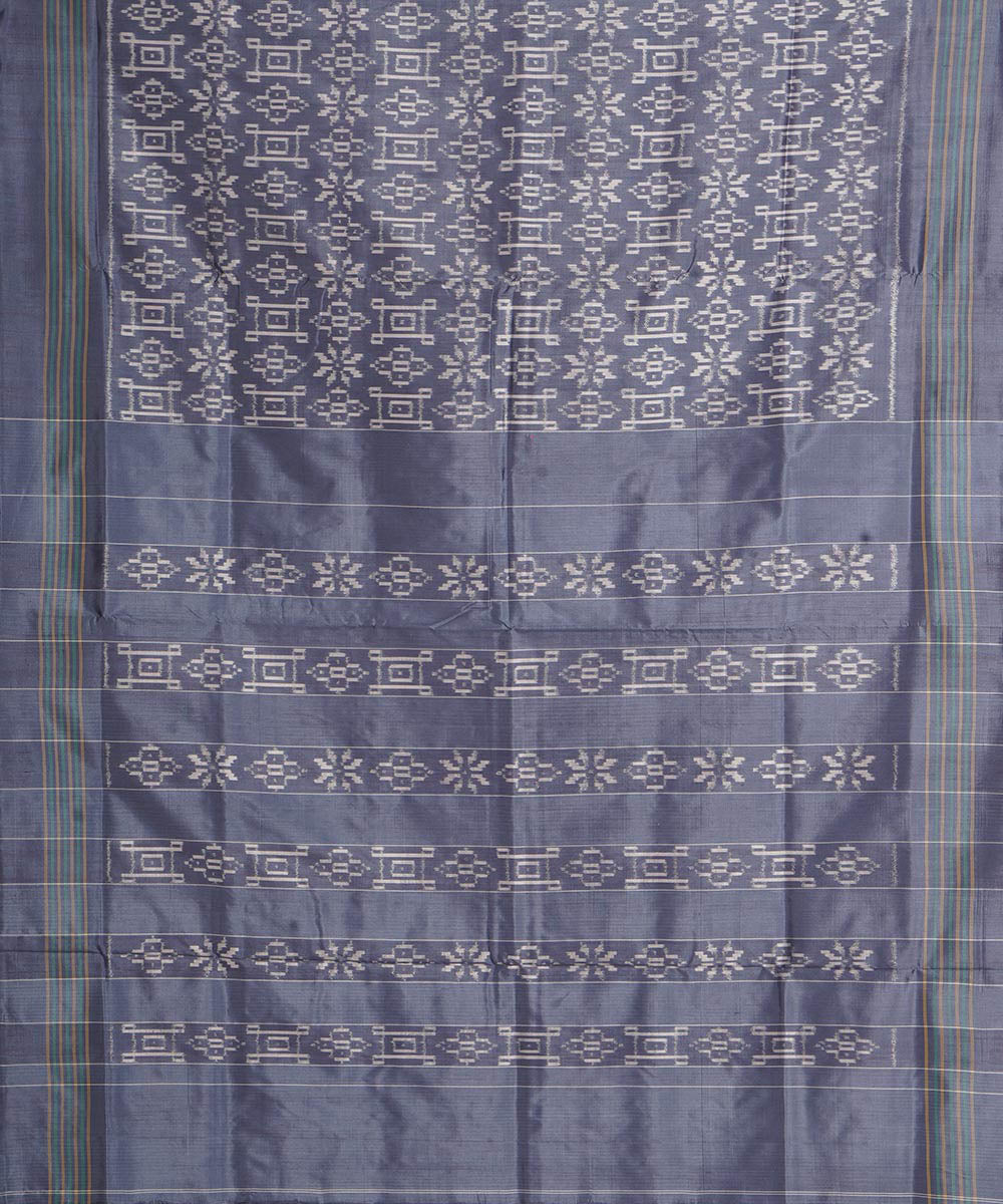 Ash grey offwhite handwoven pochampally ikat silk saree