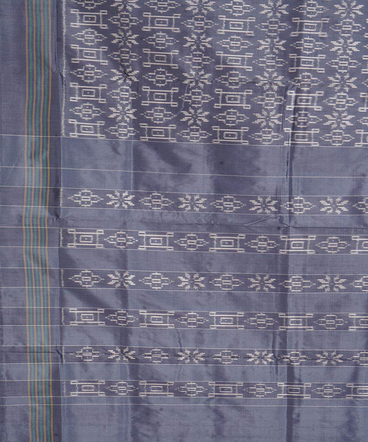 Ash grey offwhite handwoven pochampally ikat silk saree