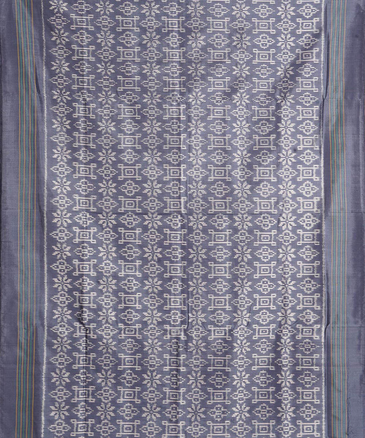 Ash grey offwhite handwoven pochampally ikat silk saree