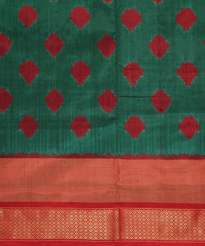 Dark green red handloom pochampally ikat silk saree