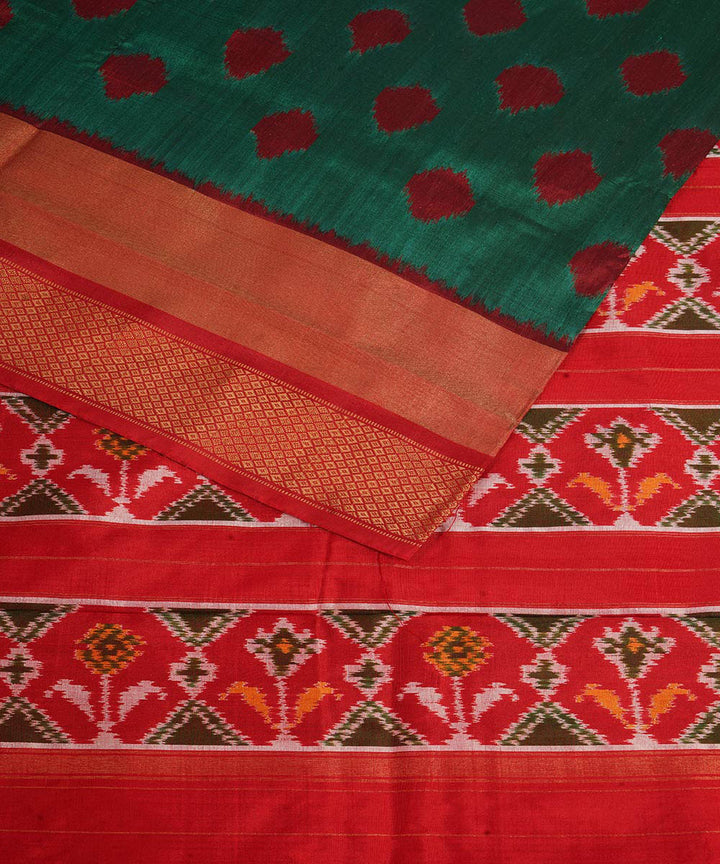 Dark green red handloom pochampally ikat silk saree
