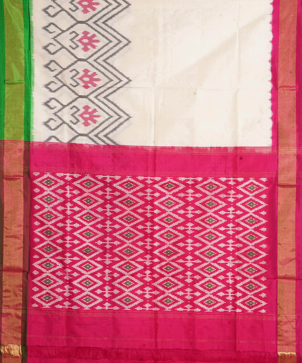 Offwhite pink handwoven pochampally ikat silk saree