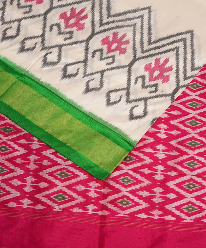 Offwhite pink handwoven pochampally ikat silk saree