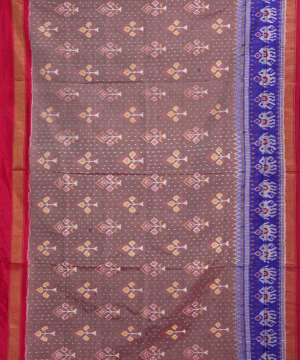 Grey pink handwoven pochampally ikat silk saree
