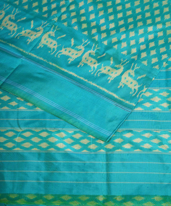 Sea green all over handwoven pochampally ikat silk saree