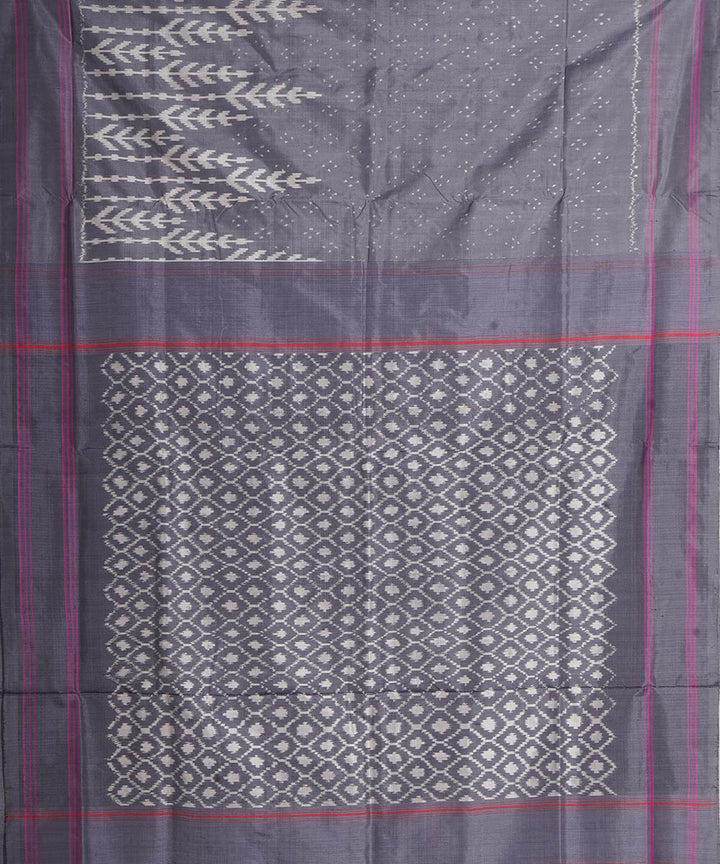 Grey offwhite handwoven pochampally ikat silk saree