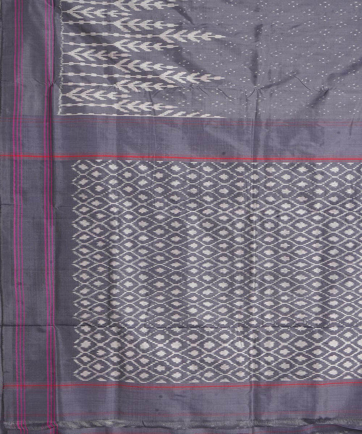 Grey offwhite handwoven pochampally ikat silk saree