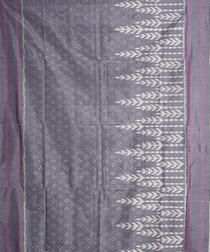 Grey offwhite handwoven pochampally ikat silk saree