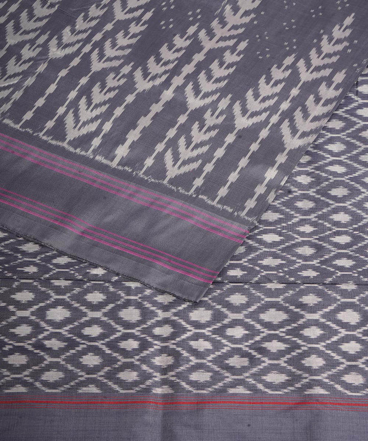 Grey offwhite handwoven pochampally ikat silk saree