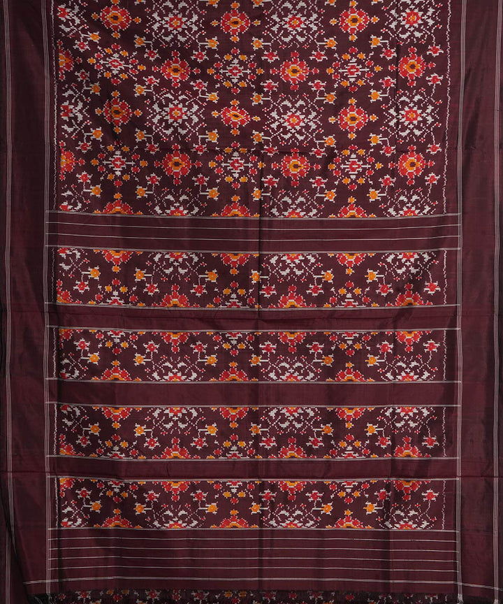 Coffee brown all over handwoven pochampally ikat silk saree