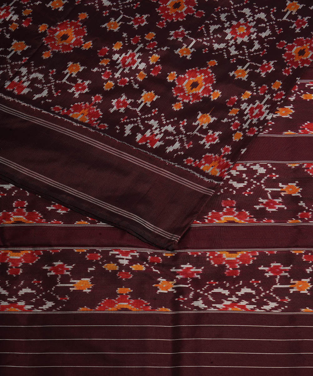 Coffee brown all over handwoven pochampally ikat silk saree