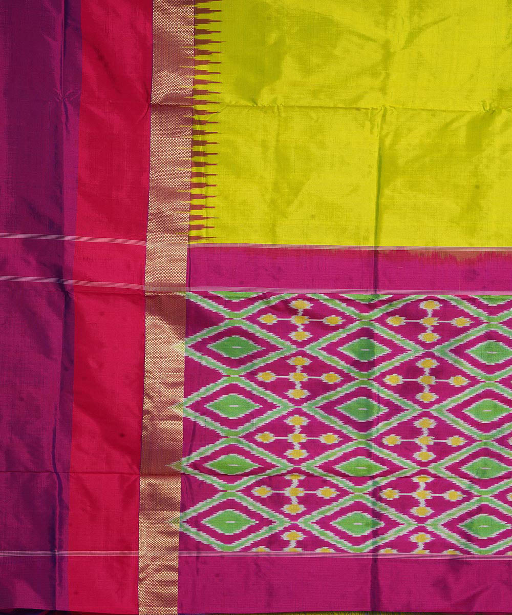 Yellow multi color handwoven pochampally ikat silk saree