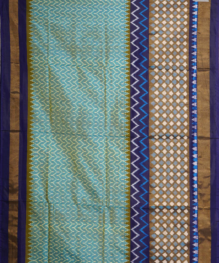 Cyan blue navy blue pochampally ikat silk handwoven saree