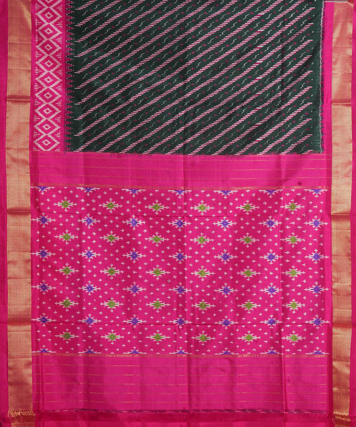 Black pink handwoven pochampally ikat silk saree