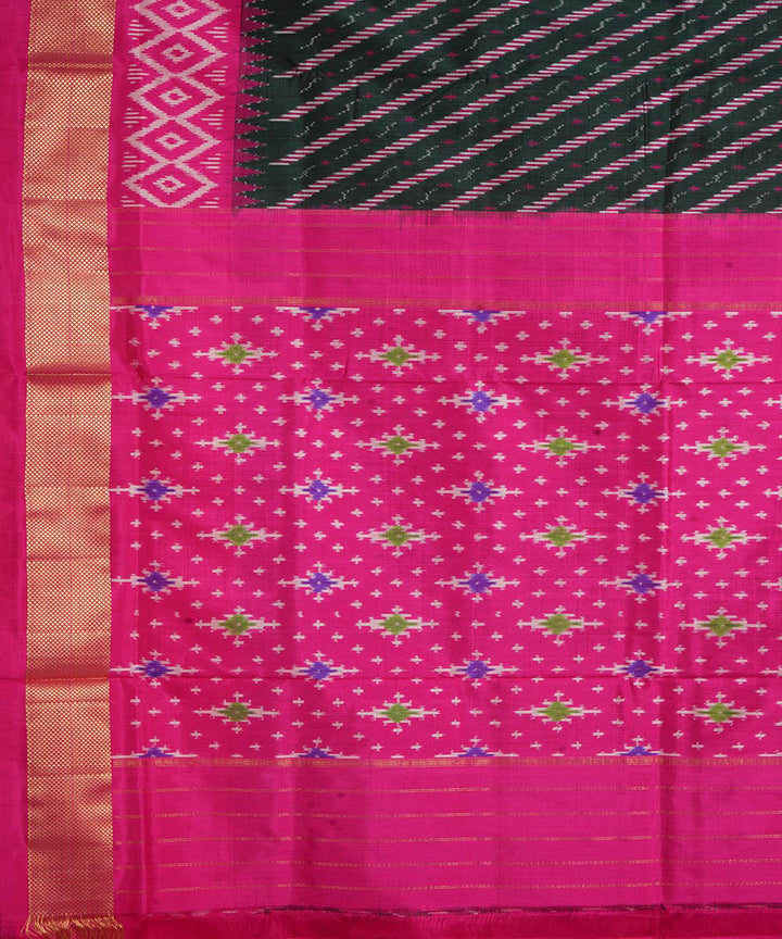 Black pink handwoven pochampally ikat silk saree