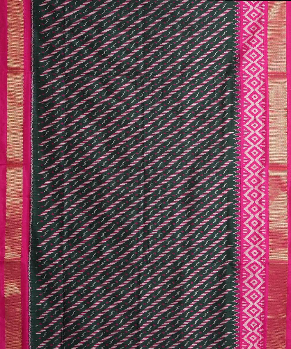 Black pink handwoven pochampally ikat silk saree