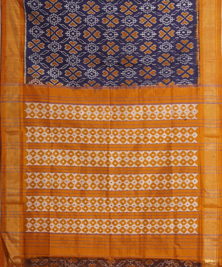 Blue mustard handwoven pochampally ikat silk saree