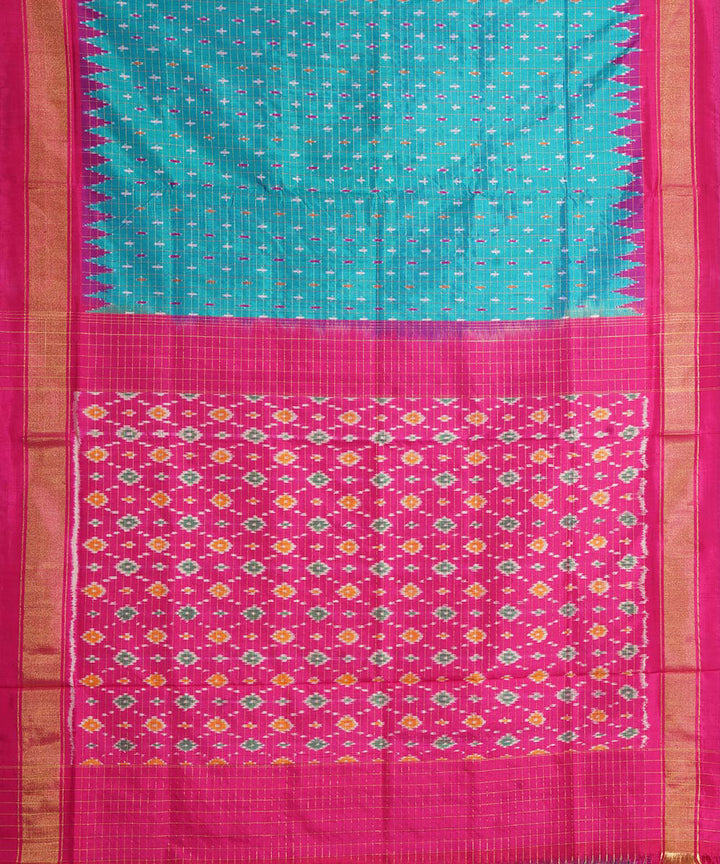 Sea green pink handwoven pochampally ikat silk saree